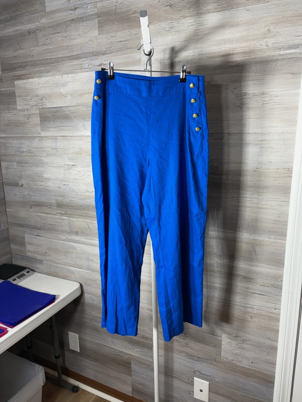 INC International Concepts Cobalt Blue Cropped Pants with Gold-Tone Buttons 1895